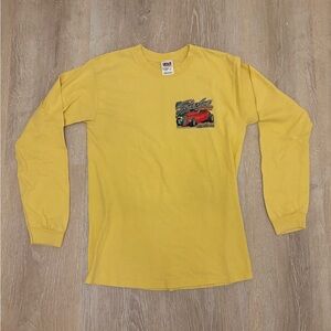 Vintage Anvil Mens Small S Long Sleeve T Shirt Yellow Hot Rod Car Show 00s USA